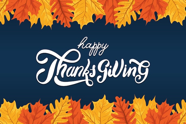 Premium Vector | Happy Thanksgiving Day Celebration Lettering With Leafs  Autumn Frame