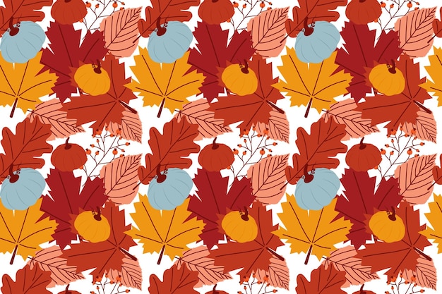 Happy thanksgiving day concept festive seamless pattern with autumn leaves and pumpkins