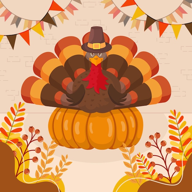 Vector happy thanksgiving day concept with illustration of a turkey