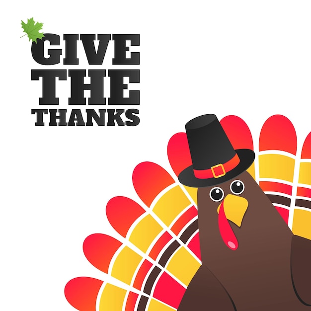 Happy thanksgiving day flat style design poster vector illustration with turkey