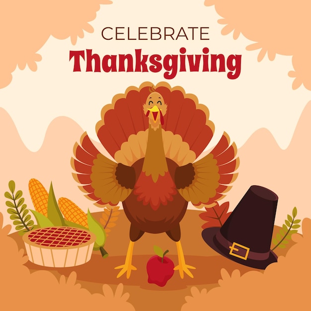 Vector happy thanksgiving day flat turkey character illustration