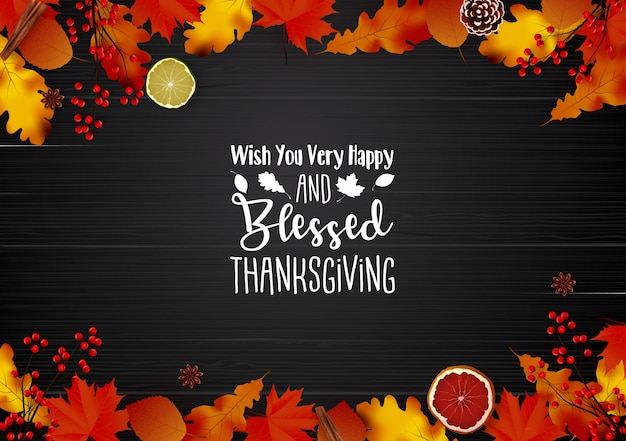 Vector happy thanksgiving day greeting card with realistic background design