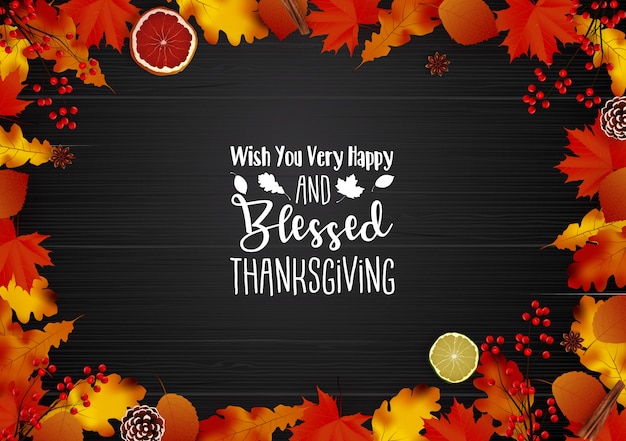 Vector happy thanksgiving day greeting card with realistic background design