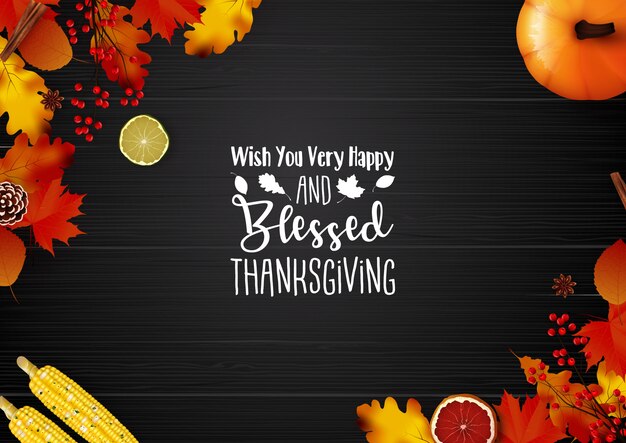 Vector happy thanksgiving day greeting card with realistic background design