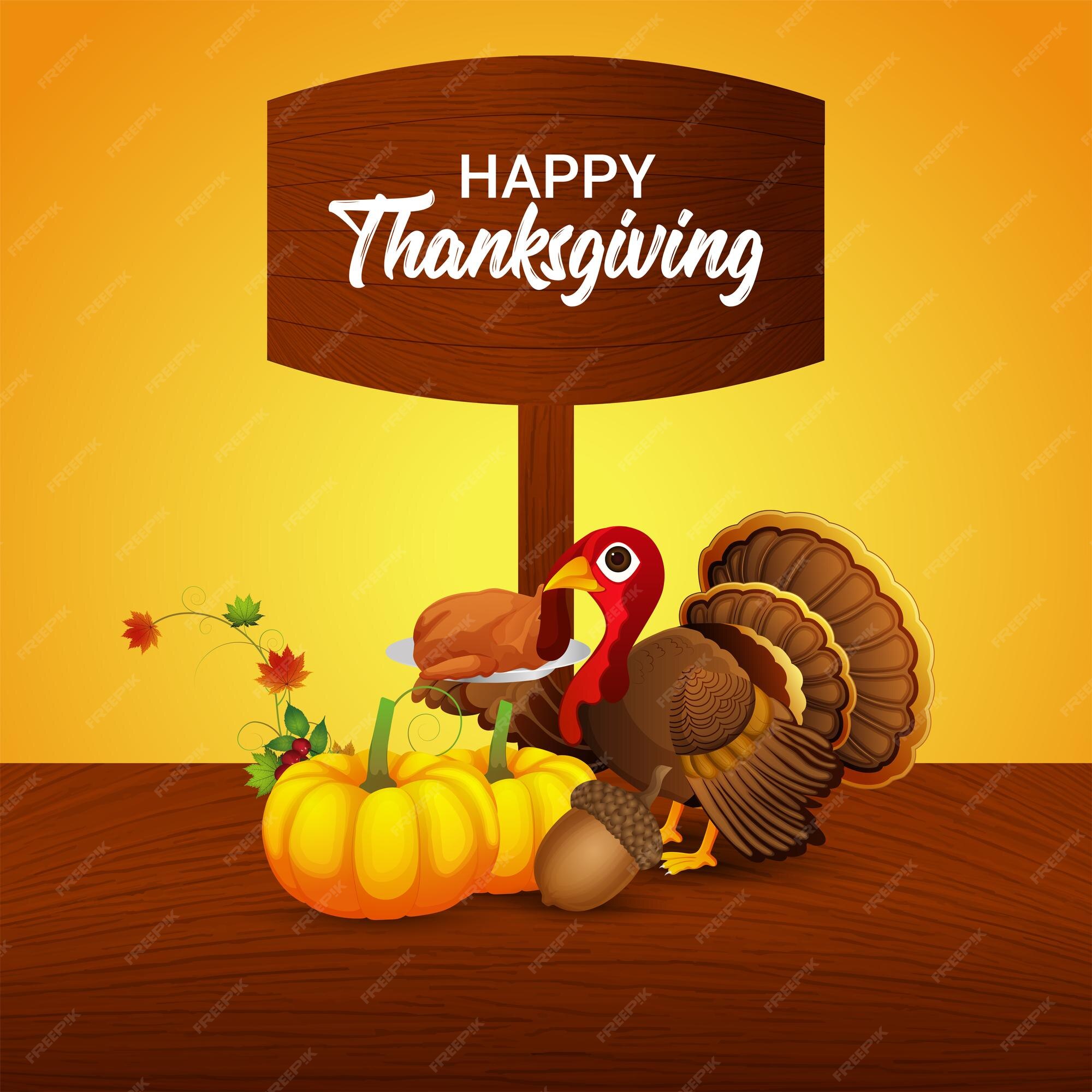 Premium Vector  Happy thanksgiving day with turkey and pumpkin.