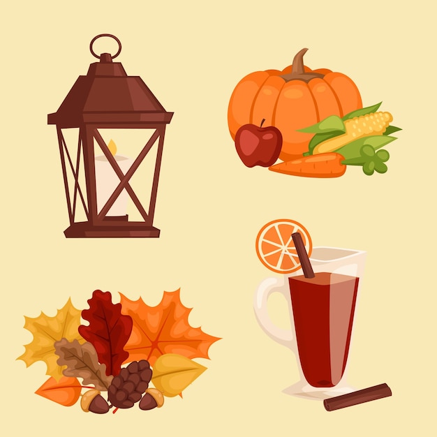 Happy thanksgiving day iconen vector set voor familiefeest