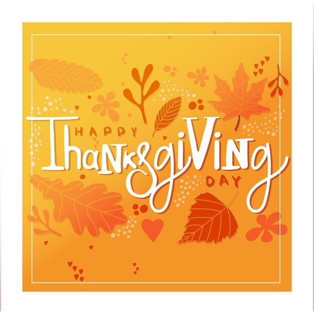 Vector happy thanksgiving day lettering with autumn leaves