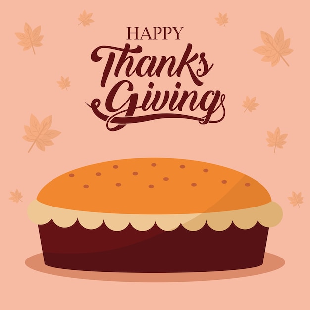 Happy thanksgiving day met cake en bladeren ontwerp, herfst seizoen