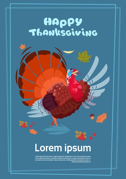 Happy thanksgiving day poster. herfst traditionele oogst wenskaart met turkije