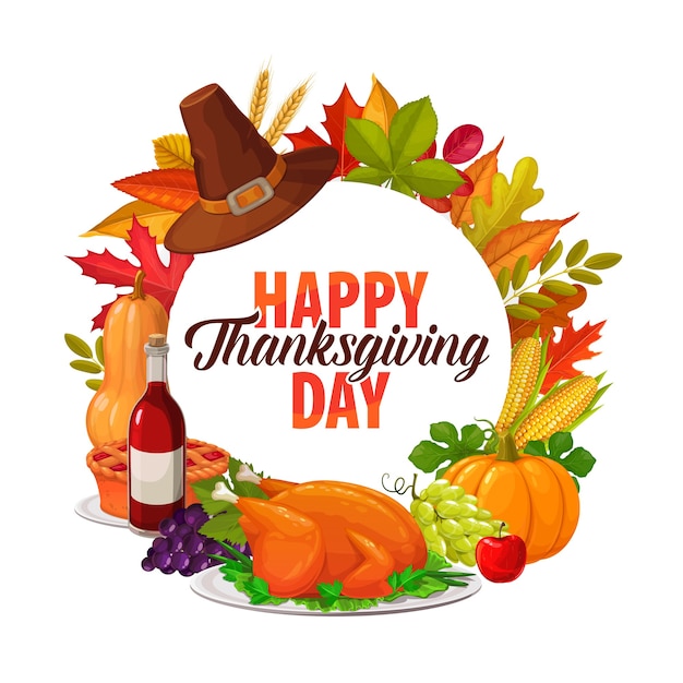 Vector happy thanksgiving day round frame