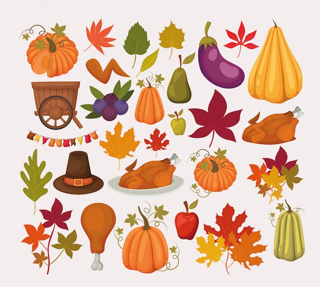 Vector happy thanksgiving day set