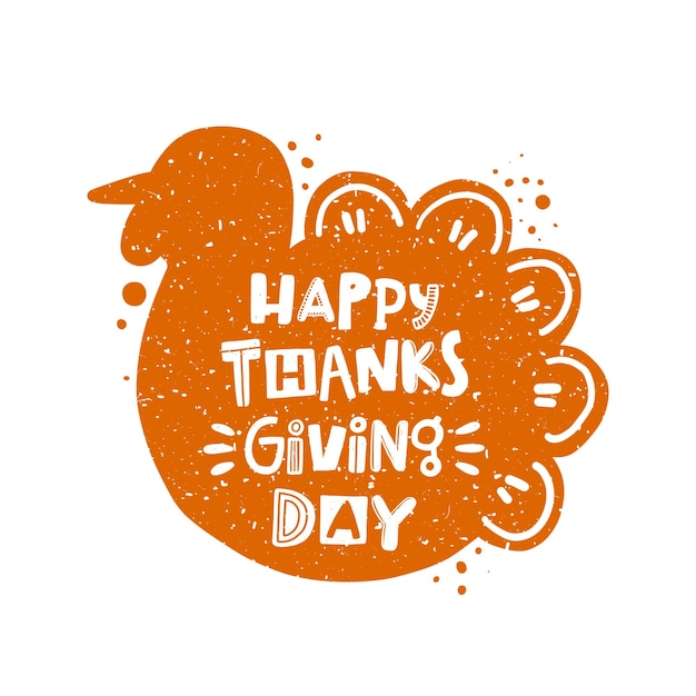 Happy Thanksgiving day vector belettering in de vorm van Turkije. Cartoonposter, spandoek, printontwerp