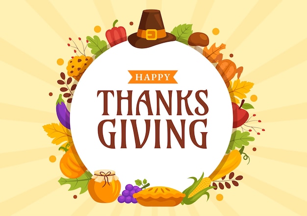 Vector happy thanksgiving day vector illustration with turkey bird pumpkin leaves and many others element