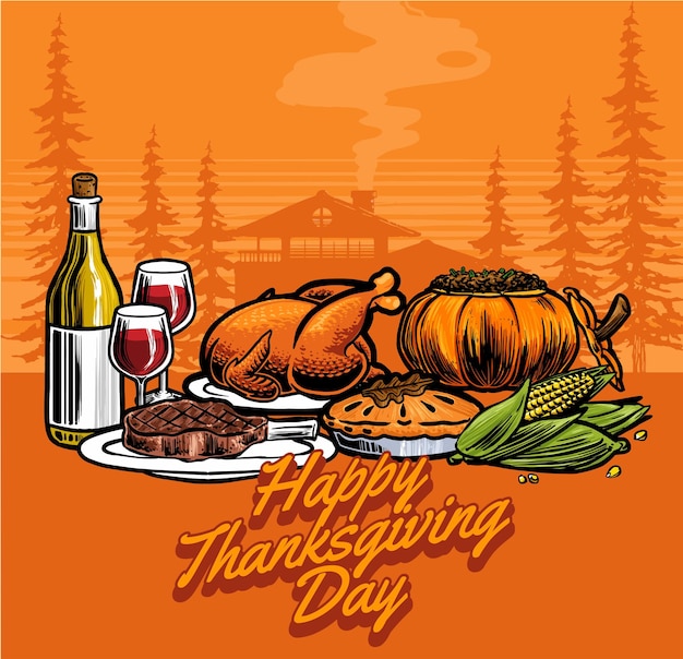 Happy thanksgiving day voedsel illustratie