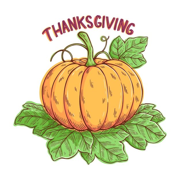 happy thanksgiving day with hand drawing pumpkin illustration