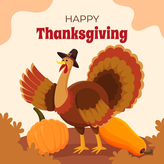 Vector happy thanksgiving day with turkey character illustration