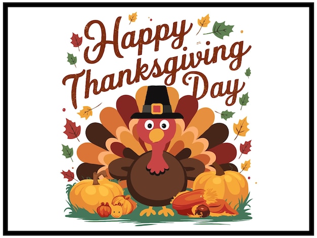 happy thanksgiving day with a turkey and pumpkins