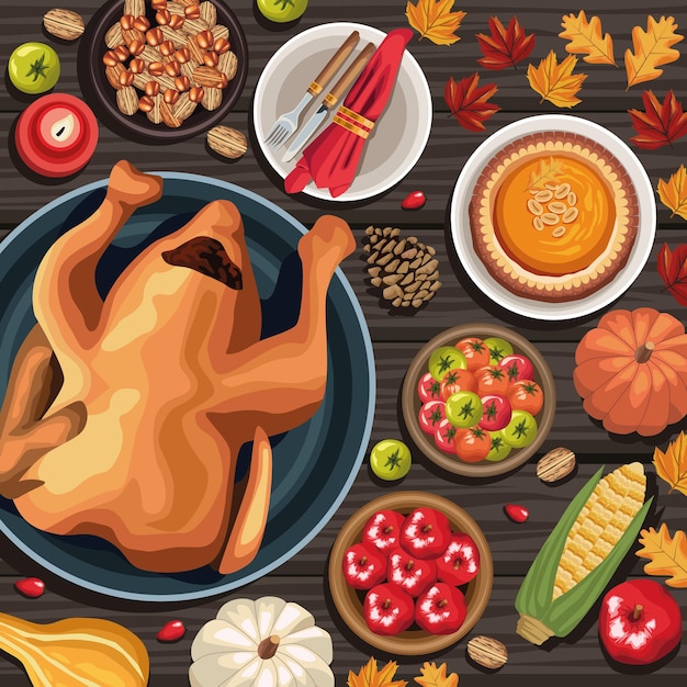 Vector happy thanksgiving food pattern