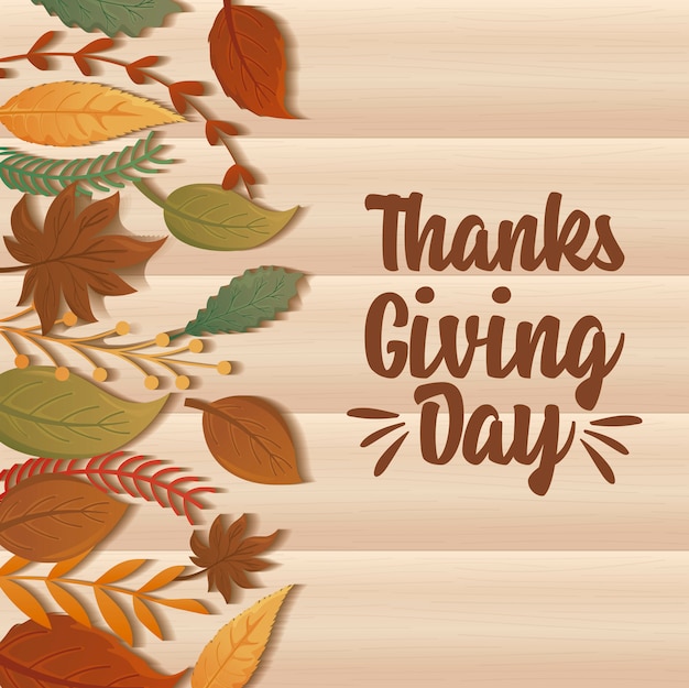 Vector happy thanksgiving greeting card and autumn leaves