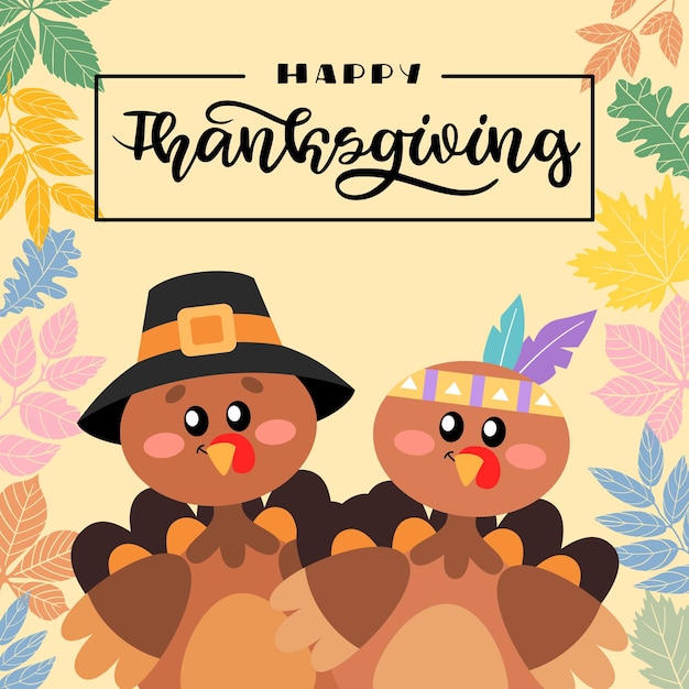 Happy Thanksgiving Greetings a turkey with hand drawn lettering style