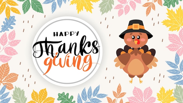 Vector happy thanksgiving greetings a turkey with hand drawn lettering style