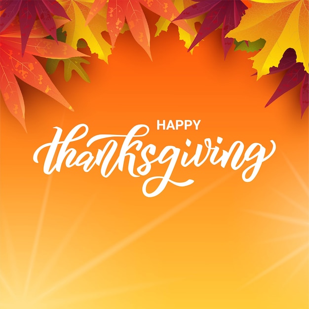 Happy Thanksgiving hand lettering text. Greeting card for Thanksgiving day celebration.