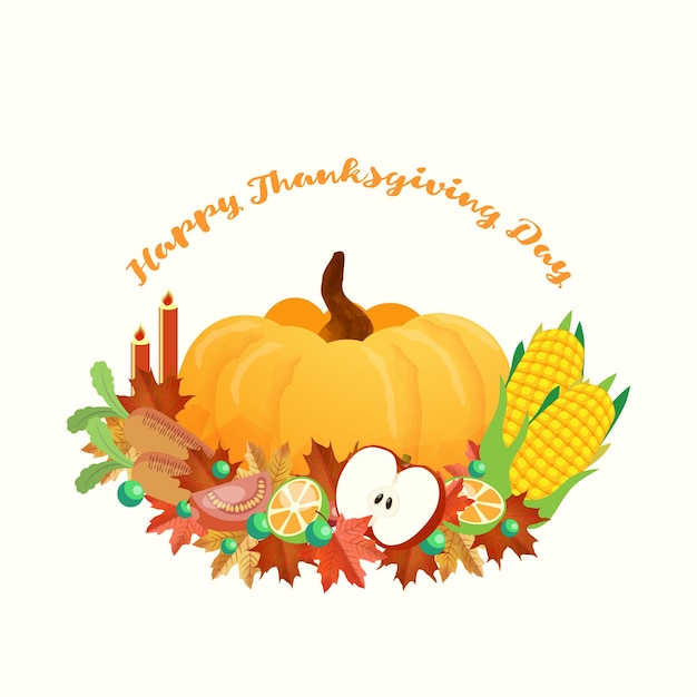 Happy Thanksgiving-illustratieontwerp met pompoengraan en esdoornbladeren