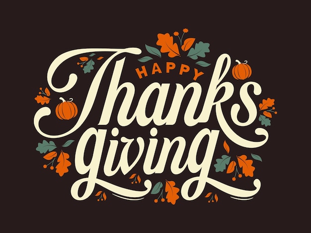 Счастливая иллюстрация ко дню благодарения, написанная элегантным каллиграфическим шрифтом осеннего сезона и украшенная