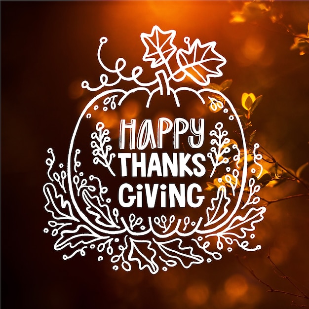 Vector happy thanksgiving lettering on blurred wallpaper