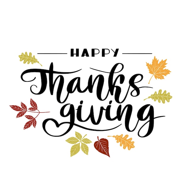 Vettore happy thanksgiving lettering in stile disegnato a mano