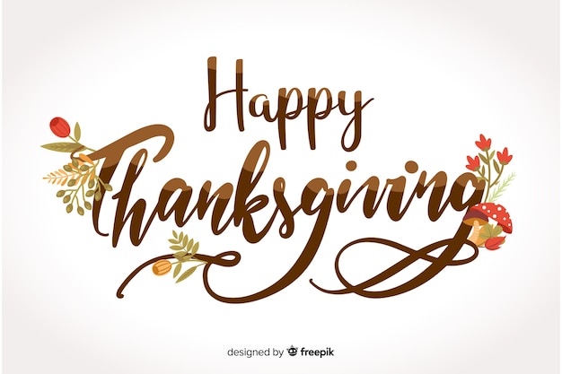 Vector happy thanksgiving lettering with flowers