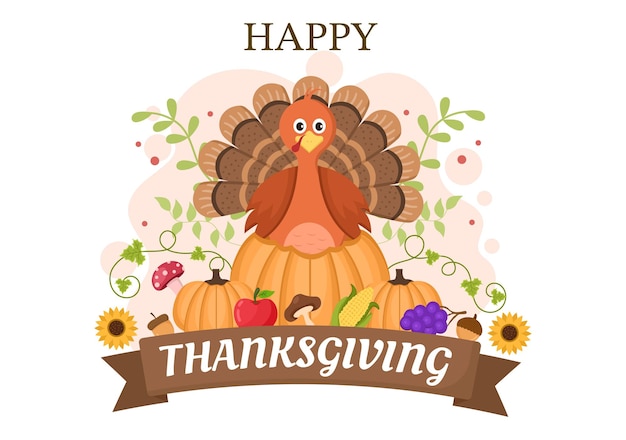 Happy Thanksgiving met Cartoon Turkije vectorillustratie