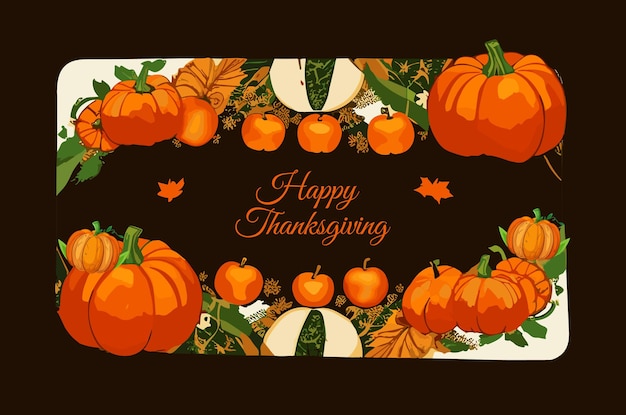 Vector happy thanksgiving pumpkins with fallen leaves apples and invitation background design