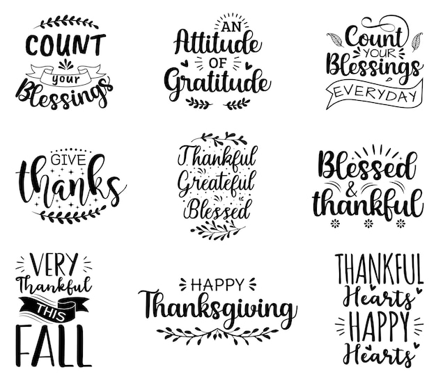 Vector happy thanksgiving quotes set