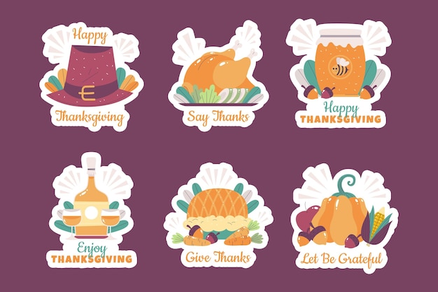 Vector happy thanksgiving sticker design collection