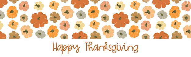 Happy Thanksgiving tekst belettering logo Horizontale banner ontwerp met kleurrijke verschillende kalebas