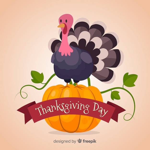 Happy thanksgiving turkey background in flat design