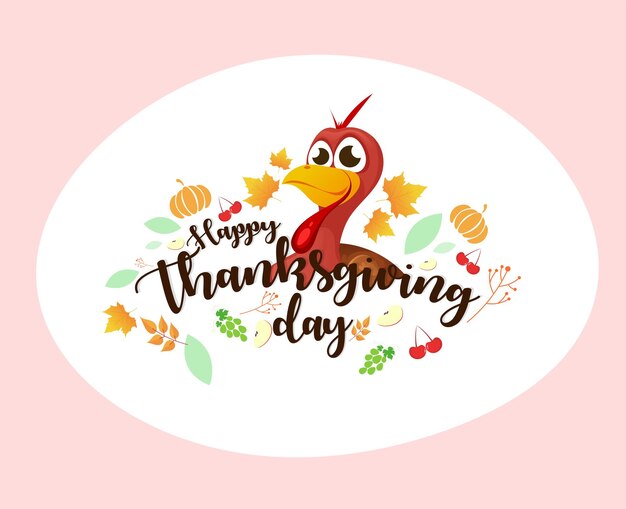 Happy Thanksgiving typografie poster. Vieringstekst met bessen en bladeren