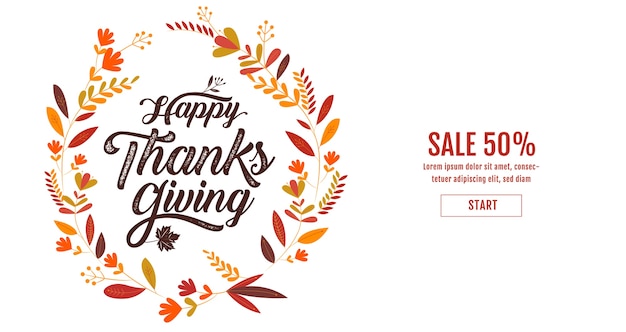 Happy Thanksgiving-typografie, verkoop van het bannermalplaatje.