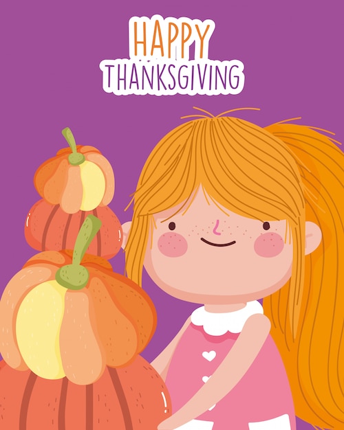 Happy thanksgiving viering schattig klein meisje met pompoenen