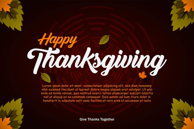 Happy Thanksgiving with autumn leaves background Hand drawn text lettering for Thanksgiving Day