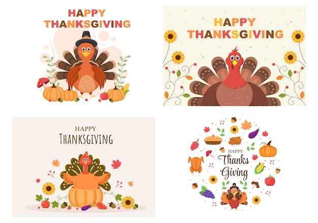 Happy Thanksgiving with Cartoon Turkey Vector Illustration