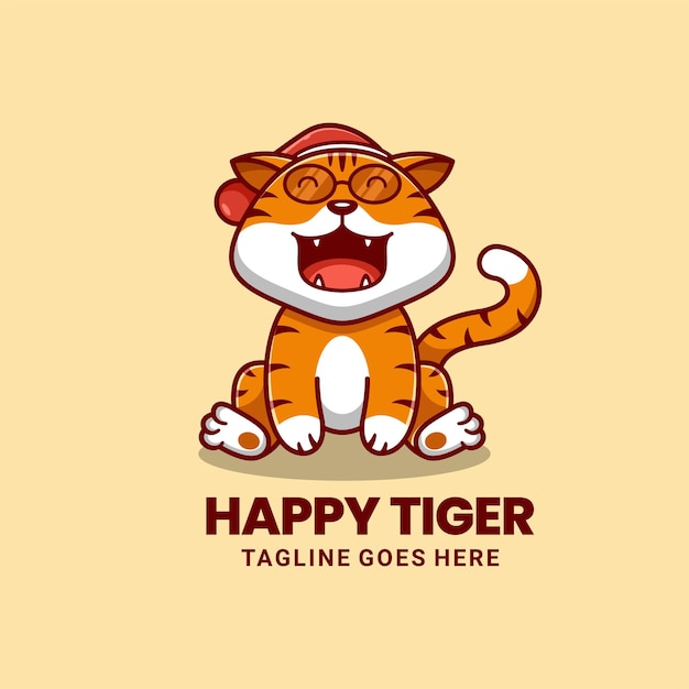 Happy Tiger mascotte personage logo ontwerp vector illustratie