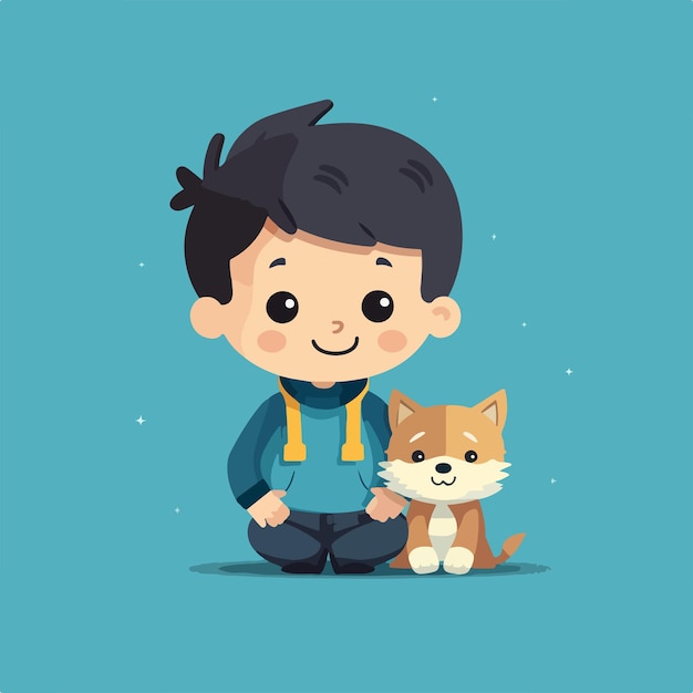 Happy toddler and his pet flat design