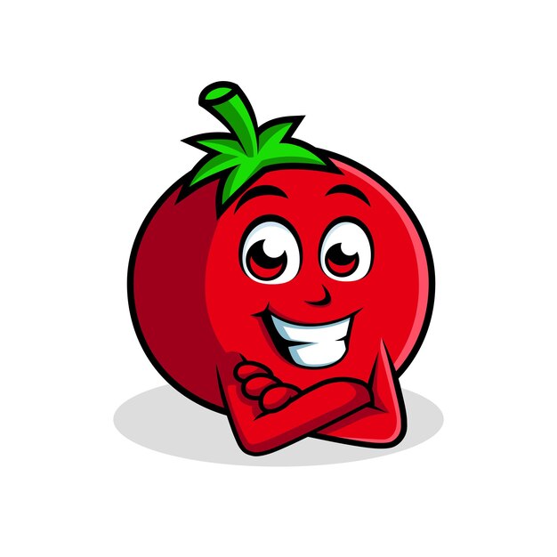 Vector happy tomato cartoon character cross arm mascot vector illustration