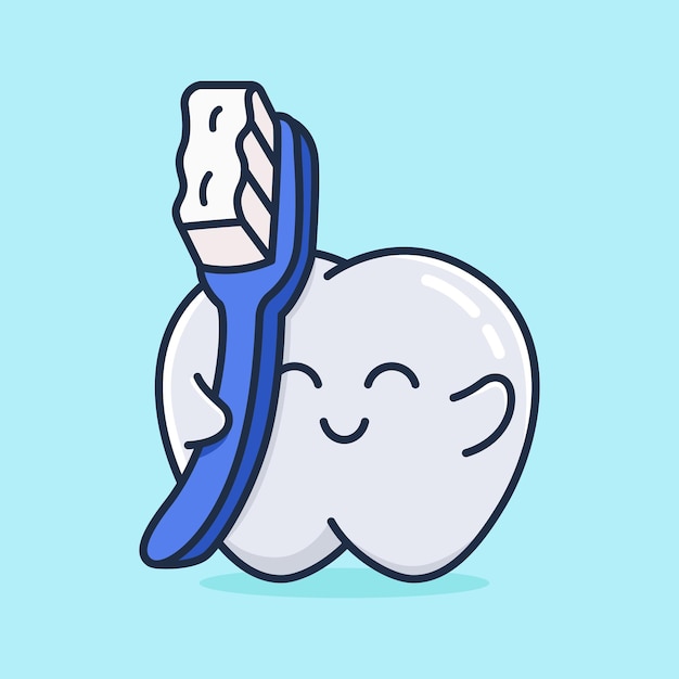 Happy tooth hold toothbrush cartoon