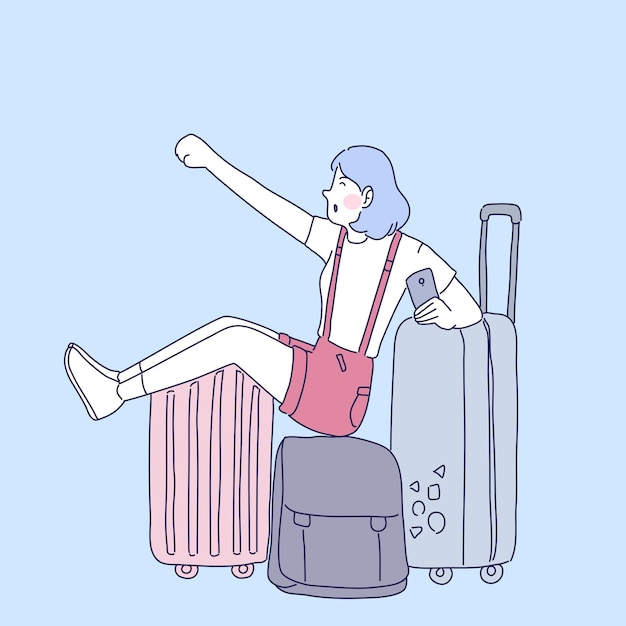 幸せな旅行者の女の子のイラスト