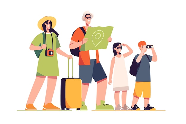 Vector happy traveling tourist family vector illustration