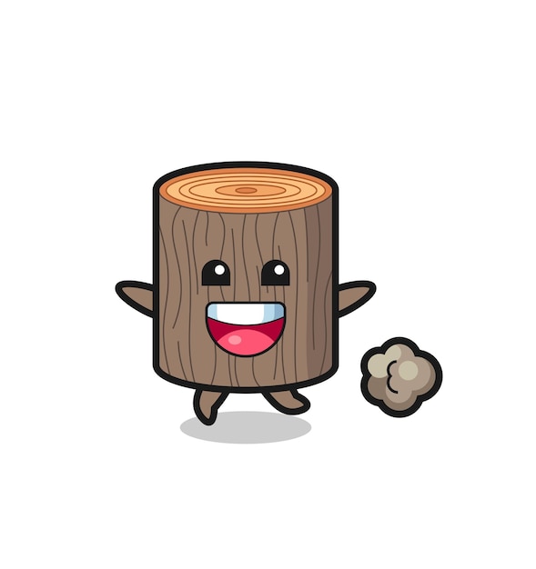 The happy tree stump cartoon with running pose cute design