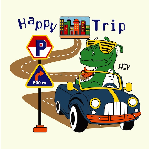 Vector happy trip design cartoon vector illustration for print